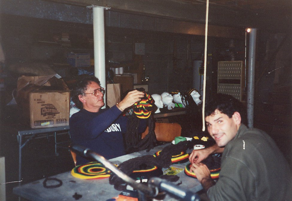 Gluing Dreads into Hats with my father, Jay Berman, 1993.jpg